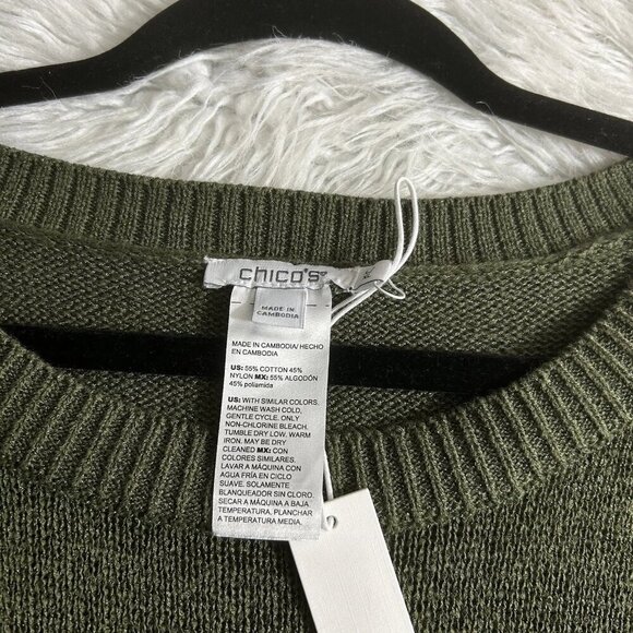 Chicos L/XL Green Pullover Kimono Short Sleeve Knit Sweater Poncho Career Casual - Picture 10 of 11